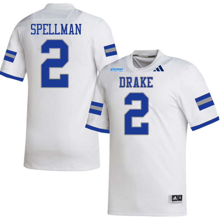 Drake Bulldogs #2 Chase Spellman College Football Jerseys,Uniforms-White